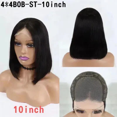 Bob Wigs Natural Black Double Drawn Short Bob Wigs 8 Inch Peruvian Straight Lace Closure Wigs for Black Women