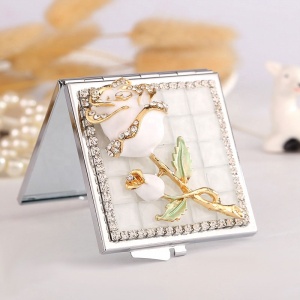 Compact Mirror Double Side Folding Square Jeweled Pocket Mirror Customized