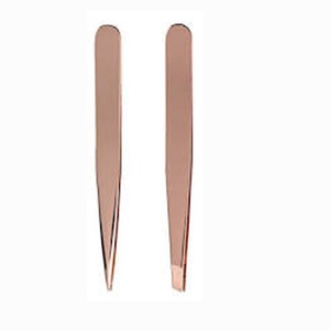 Latest Rose Gold Eyebrow Tweezers Rose Gold Manicure Tweezers Slant and Point Tip Stainless Steel Tweezer Duo, Rose Gold