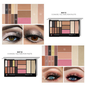 O.TWO.O New Palette Eyeshadow Blush Highlighter 3 in 1 Palette Glitter Blush Contour Palette 15 Shades With Brush