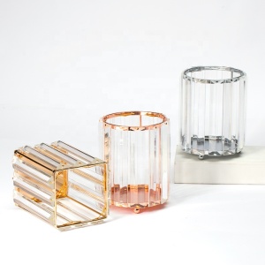 Square/Diamond/Round Shape Manicure Tools Holder Hollow-out Design Silver Crystal Make-up Brush Holder POT-66