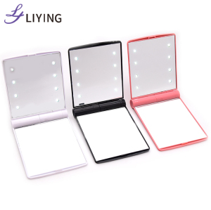 Top Seller customized logo foldable led hand mirror makeup cosmetic mirror with 8 led light