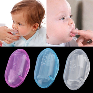 wholesale soft silicone rubber baby toothbrush baby finger toothbrush with case set