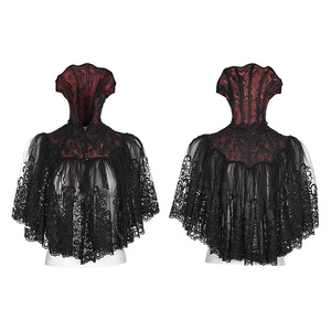 WY-834 Gothic Bat Black&Red Jacquard High Collar Embroider Lace Short Cape