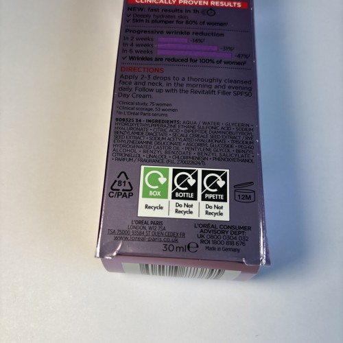 L'Oreal Revitalift Filler Hyaluronic Acid Anti Wrinkle Serum 30ml - NEW BOXED