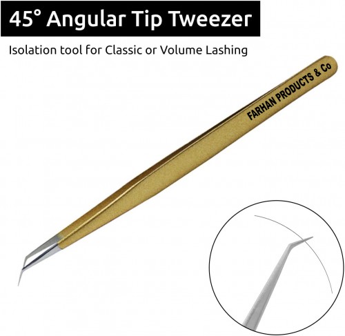 Tweezers for Eyelash Extension Long 45 Angular Tip Tweezers Hand Crafted Surgical Stainless Steel Tweezers (Metal)