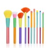 Colorful 10pcs Makeup Brush Set with Vibrant Rainbow Bristles Professional Neon Cosmetic Brushes for Private Label OEM