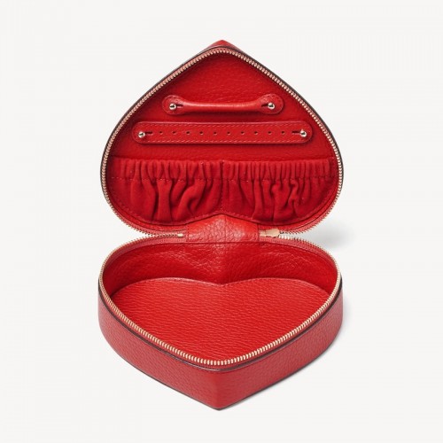 Heart-shaped Travel Genuine Leather Jewelry Box Cosmetic Bag Makeup Pouch