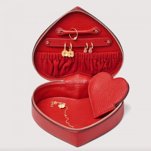 Heart-shaped Travel Genuine Leather Jewelry Box Cosmetic Bag Makeup Pouch