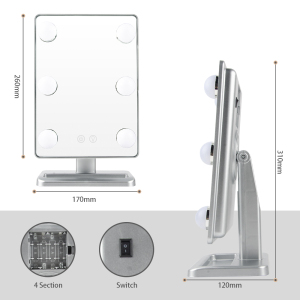 4AA Battery Dimmable Bulbs Table Square Hollywood 6LED Makeup Vanity Mirror For Bathroom