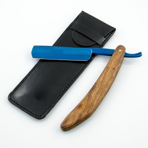 black titanium multi color blade with green wood handle barber shaving razor