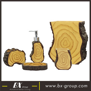 BX Group popular wood effect polyresin hotel bath set accessory