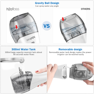 H2ofloss 2021 new arrival denal jet with 7 types nozzles choices cordless teeth irrigator 300ml water flosser