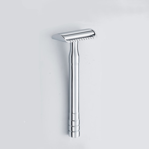 High Quality 12cm Long handle Chrome Sliver Safety Razor Stainless steel Straight Razor With Double Edge Razor Blades