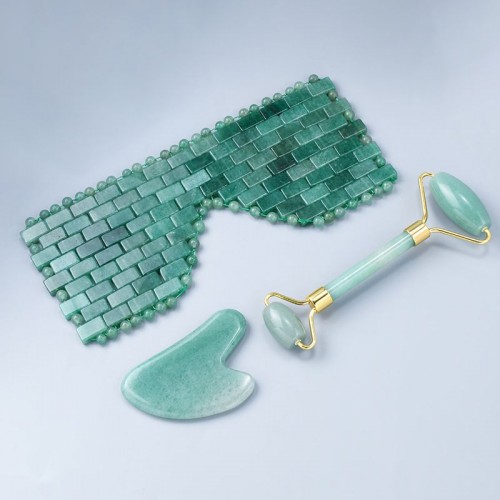 Jade Facial mask Set, Jade Stones Eye mask, Anti-Aging Facial Sleeping-Green Aventurine