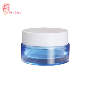 round shape 20ml 30ml 50ml see through blue glass cream container jar with cap