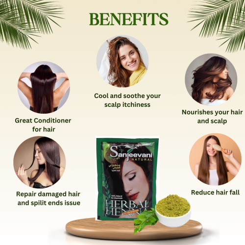 Sanjeevani Natural Herbal Henna Powder for Hair | 100% Pure, Chemical-Free Henna for Natural Hair Color, Conditioning & Shine | For Men & Women