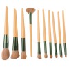 10 Piece Makeup Brush Set with Bag Flat Brush Face Tool Wooden Handle Synthetic Hair Makeup Brush Set