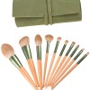 10 Piece Makeup Brush Set with Bag Flat Brush Face Tool Wooden Handle Synthetic Hair Makeup Brush Set