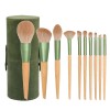 10 Piece Makeup Brush Set with Bag Flat Brush Face Tool Wooden Handle Synthetic Hair Makeup Brush Set