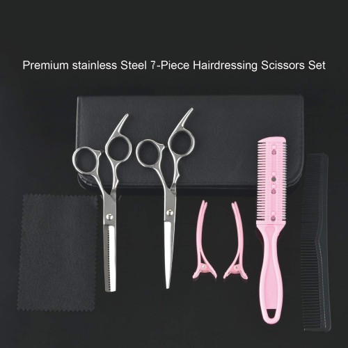 7 PCS Hair Cutting Scissors Thinning Shears Professional Barber Sharp Hair Scissors Hairdressing Shears Kit with Haircut