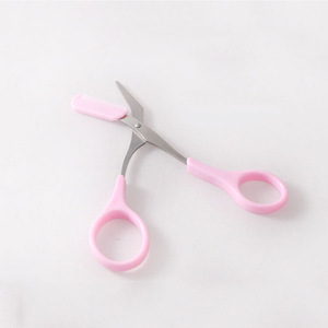 beauty tool makeup trimmer comb pink plastic eyebrow shaping scissors