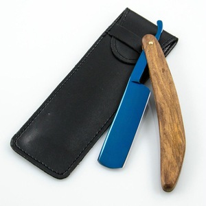 black titanium multi color blade with green wood handle barber shaving razor