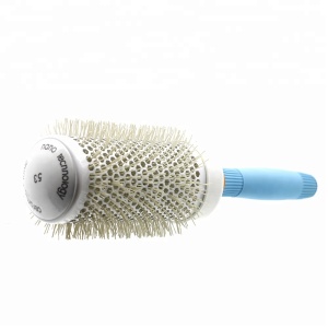 Blue Anti-static Silicone Handle Round Rolling Tangle Hair Brush Barber Fluffy Hair Blowing Brush Salon Ceramic Hairstyling Comb