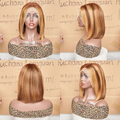 Longguan High Quality Cheap Factory Highlights P427 Raw Brazilian Hair Bob HD Transparent 13X4 Lace Front Wigs for Black Women