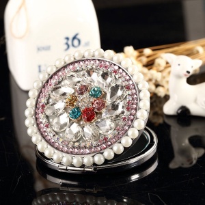 Mini Pearl Crystal Round Pocket Mirror Perfect Gifts Jeweled Compact Folding Mirror