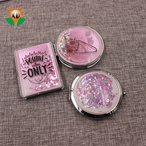 new fashion personalized glitter round gold plated handheld mirror
