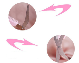 Pink Plastic Handle Makeup Eyebrow Trimmer Cutting Scissor With Mini Comb