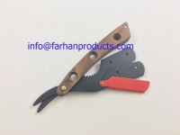 Wooden handle with holes Matte black and red barber razor straight