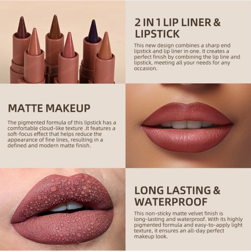 Wholesale Lakerain Durable Waterproof Easy to Color Non Drying Lip Line 2-in-1 Pointed Velvet Matte Lipstick