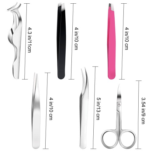 6 PCS Tweezers Kit for Eyelashes Extension Set Eyelash Lash Tweezers and Eyebrow Scissors Fake Extensions Tweezer Set Applicator