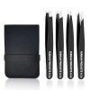 4PCS Tweezers Set Stainless Steel Tweezers Best Tweezers for Facial & Ingrown Hairs Splinter & Hair (Black)