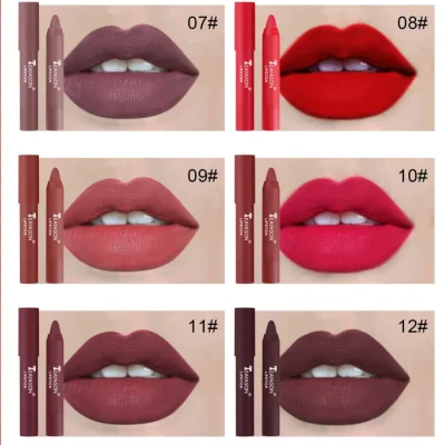 12 Colors Velvet Matte Lipsticks Pencil Waterproof Long Lasting Lip Stick Non-Stick Cup Makeup Lip Tint Pen Cosmetic