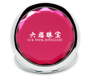 Amazon Hot Sale Metal Round Mini Compact Makeup Mirror With Red Diamond Shape Crystal Pocket Mirror