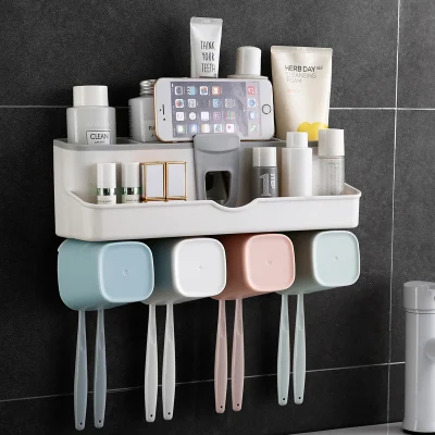 Bathroom Use Multi-Function Toothbrush Holder Wall Mount B533 Cups Toothbrush Holder Automatic Toothpaste Dispenser