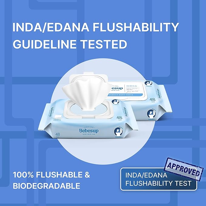 Bebesup Bidet Flushable Wipes, Plain 48 Sheets With Cap (65GSM)