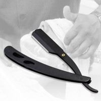 Black Barber Razor Stainless Steel Straight Folding Shaving Knife