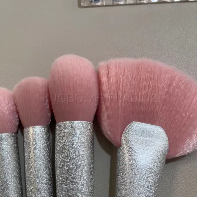 Diamond Sparkle Aluminium Tube Girly Pink Cosmetic Brush with Laser Effect Handle