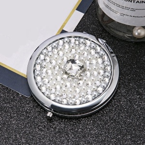 Logo Lasering Mini Pocket Foldable Compact Mirror, Personalized Pearl DIY Compact Mirror Party Gifts
