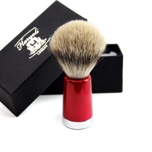 Mens Sliver tip Badger looking hair Shaving Brush With Shiny Red Base & Holder