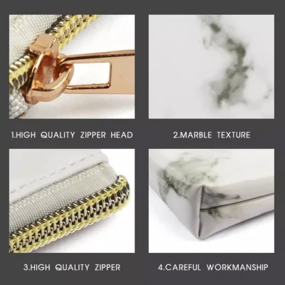 Women Travel Makeup Case Organizer Pouch, PU Leather Waterproof Marble Cosmetic Bag and Women Handbag