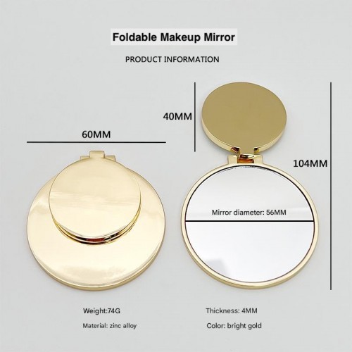 DIY Custom New Creative Design Pocket Gold Color Round Folding Zinc Alloy Double-layer Single-sided Makeup Mirror