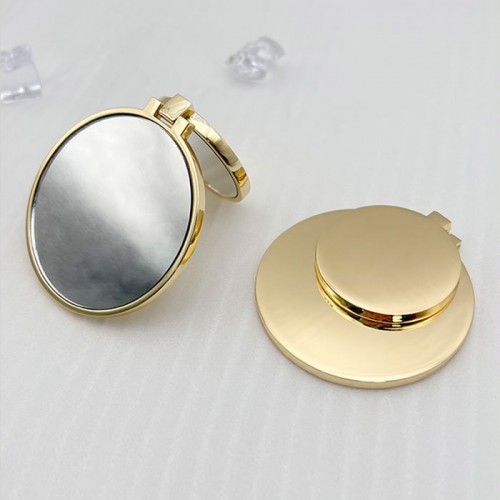DIY Custom New Creative Design Pocket Gold Color Round Folding Zinc Alloy Double-layer Single-sided Makeup Mirror