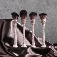 4Pcs Unique Rose Gold Standing Makeup Brush Set Luxury Lattice Texture Handle Soft Synthetic Face Powder Blush Brushes Premium Beauty Tools