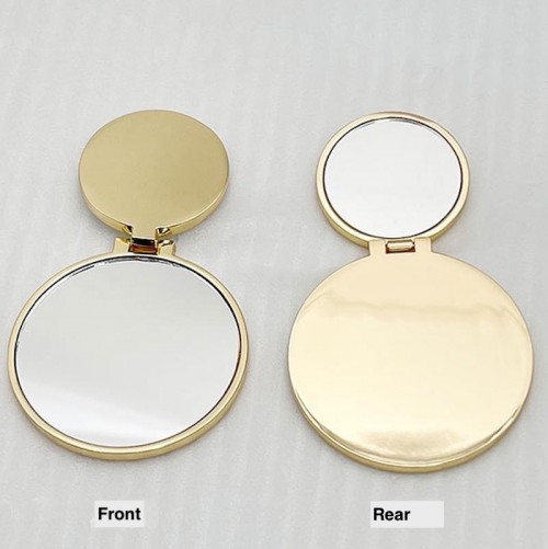 DIY Custom New Creative Design Pocket Gold Color Round Folding Zinc Alloy Double-layer Single-sided Makeup Mirror