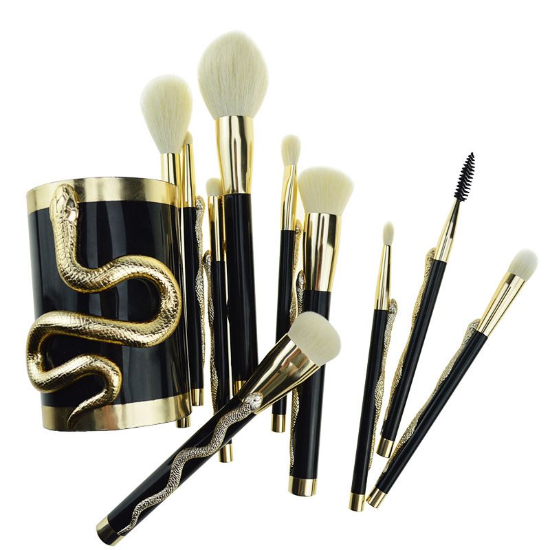 Luxury Black & Gold Makeup Brush Set with Holder | Premium Cosmetic Brushes for Wholesale & Private Label